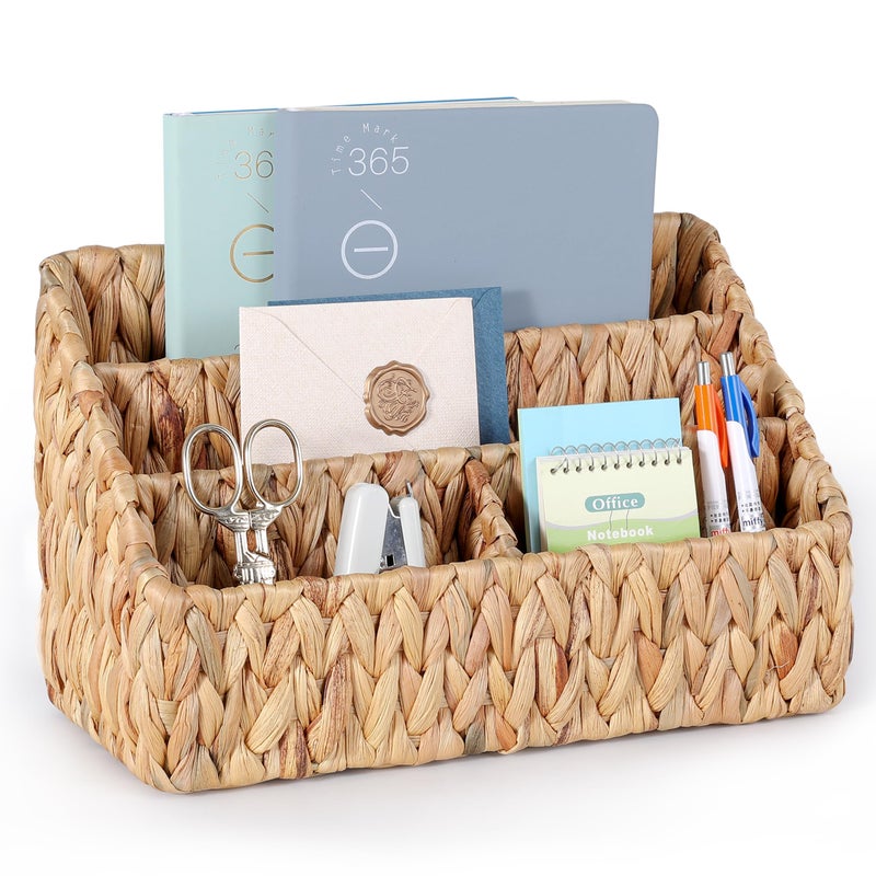 DINGTAI Natural Farmhouse Desk Organizers and Storage  Large Countertop Mail Holder  Tabletop Organizer (Water Hyacinth) - Image 1